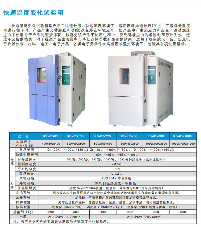 快速温度变化试验箱参数